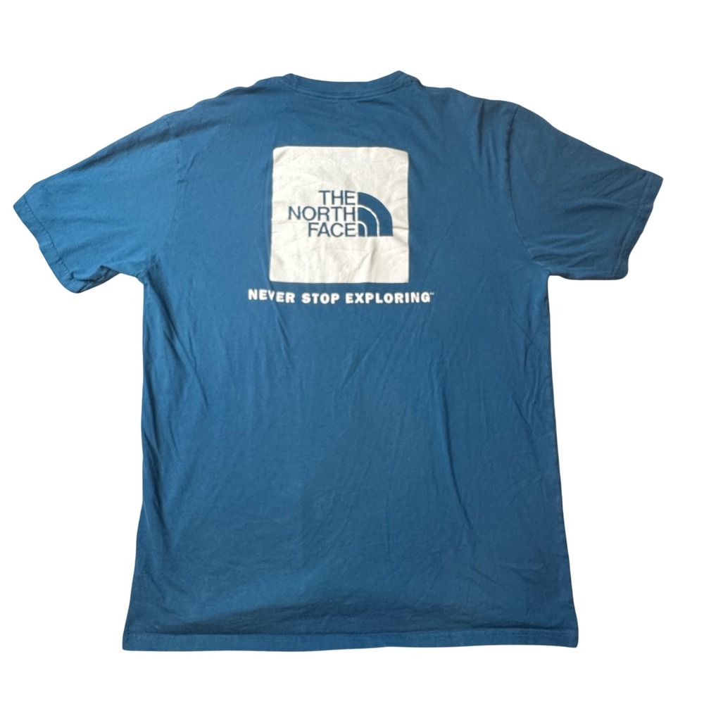 The North Face T-Shirt Mens L Blue Box Logo Never Stop Exploring Short‎ Sleeve